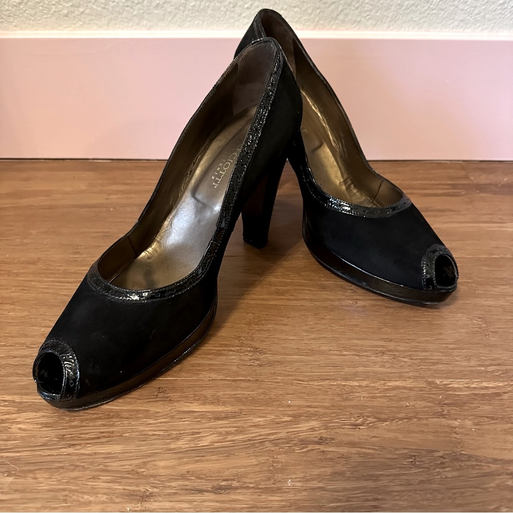 Dario Ciotti black suede peep toe heels